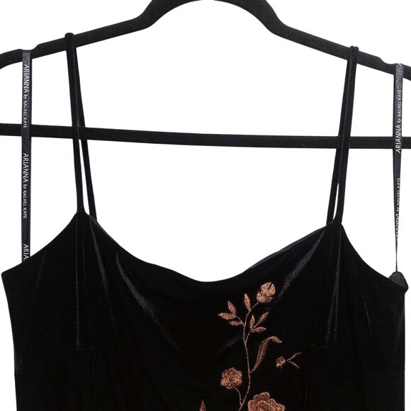 Arianna Black Velvet Copper Rose Embroidery Sleeveless Maxi Dress 14 - Picture 5 of 12